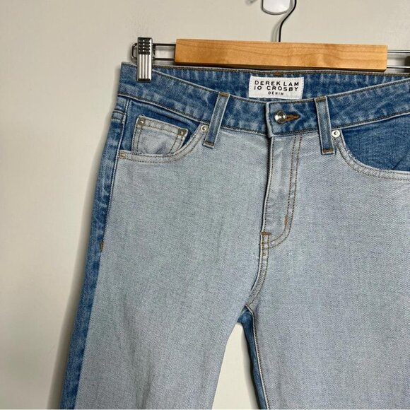 Derek Lam 10 Crosby Womens Size 25 Gia Mid Rise Cropped Flare Two Tone Blue Jean - Picture 5 of 14